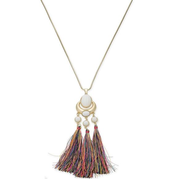 Trina Turk x I.N.C. Gold-Tone Stone & Tassel 30" Pendant Necklace - Picture 1 of 7